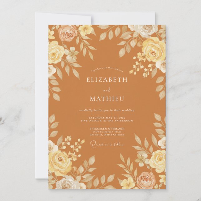 Convite Casamento Boho Alegre Laranja Queimado (Frente)