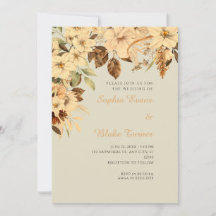 Convite Casamento Boho Amarelo Floral Outono Bambu