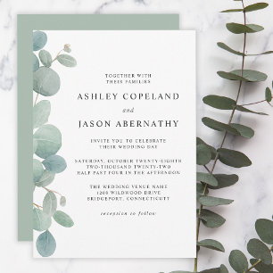Convite Casamento Boho Aquarela com Borda de Eucalipto