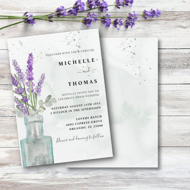 Convite Casamento Boho Aquarela Eucalipto e Lavanda (Criador carregado)