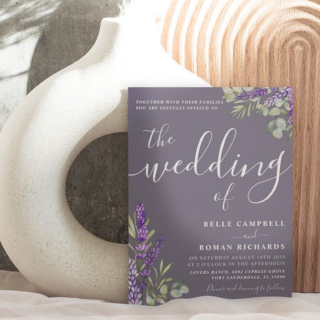 Convite Casamento Boho Aquarela Eucalipto & Lavanda (Criador carregado)