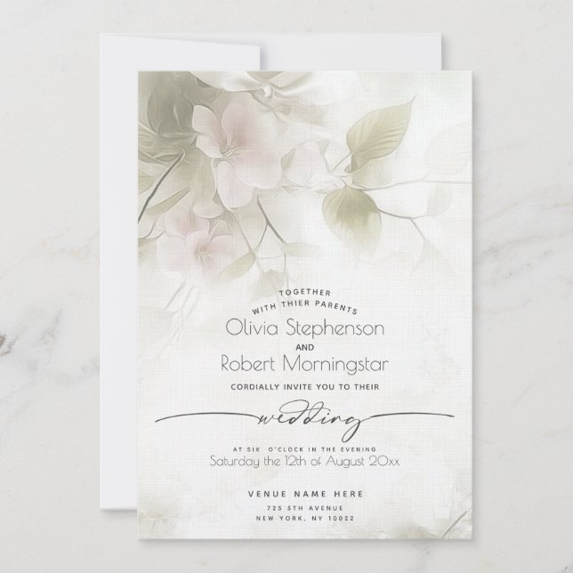 Convite CASAMENTO  | Boho Aquarela Flores de Pessegueiro (Frente)