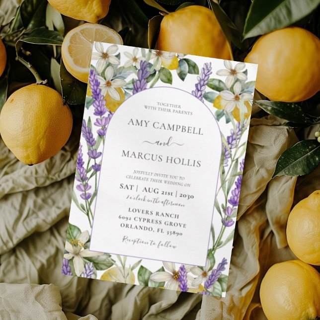 Convite Casamento Boho Aquarela Limões & Lavanda (Criador carregado)