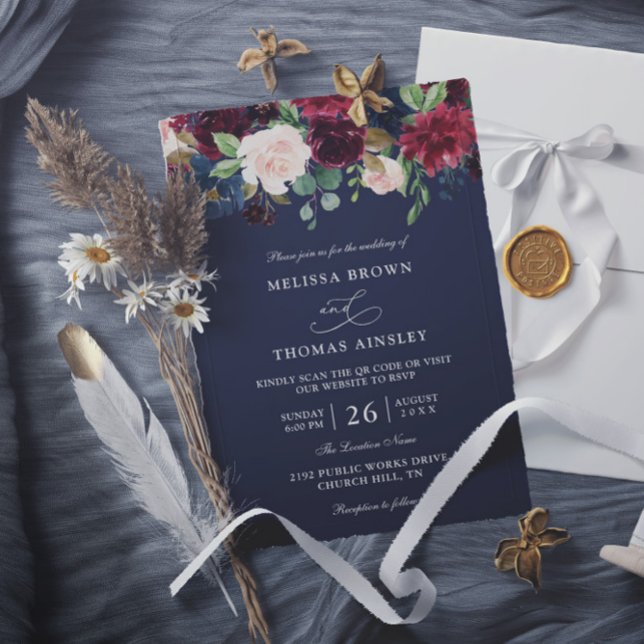 Convite Casamento Boho Azul Marinho Borgonha Orçamento Cód (Criador carregado)