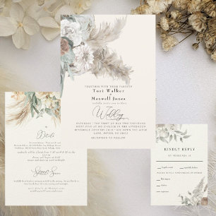 Convite Casamento Boho Beige Pampas Sem Pais