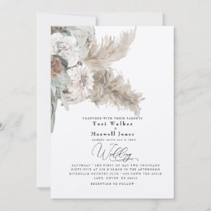 Convite Casamento Boho Beige Pampas Sem Pais Ecru