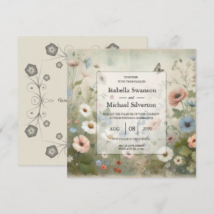 Convite Casamento Boho Blooms e Promessas Vintage