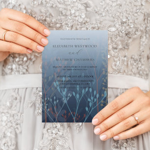 Convite Casamento Boho Blue com Ervas Daninhas e Folhagens