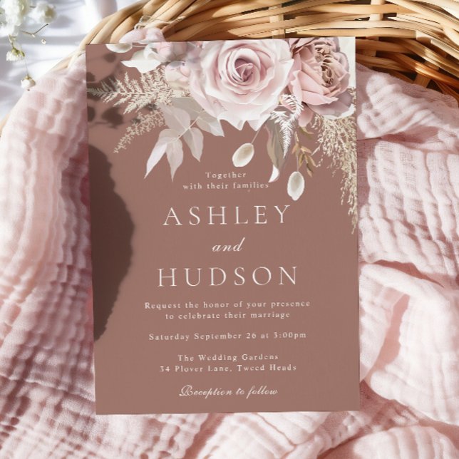 Convite Casamento Boho Blush & Rosas Empoeiradas (Criador carregado)