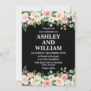 Convite Casamento Boho Boêmia Boêmia Preto Rosa e Branco