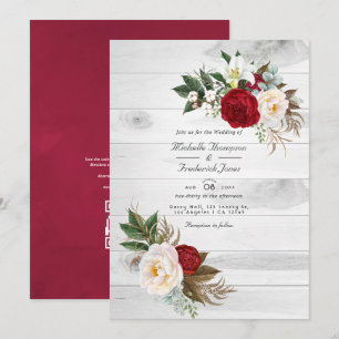 Convite Casamento Boho Borgonha/Marsala Floral QR Code RSV