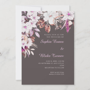 Convite Casamento Boho Branco e Rosa Floral Cinza Cinza Ou