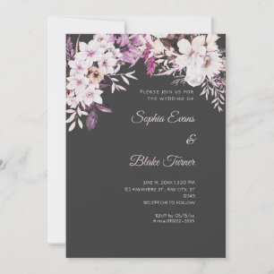 Convite Casamento Boho Branco Floral Inverno Cinza Sombra