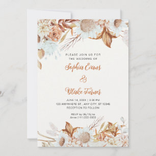 Convite Casamento Boho Branco Flores Marrom Rústico Convit