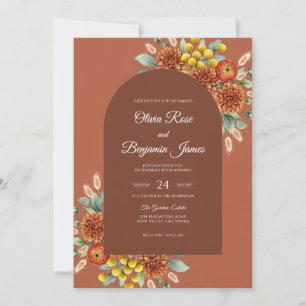 Convite Casamento Boho Burnt Orange Dahlia
