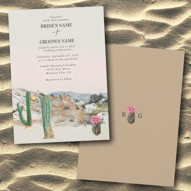 Convite Casamento Boho Cacto Deserto Aquarela (Watercolor Desert Cactus Boho Wedding Invitation)