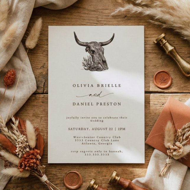 Convite Casamento Boho Caveira de Vaca Grama das Pampas Rú (Criador carregado)