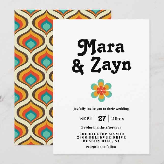 Convite Casamento Boho Chic Retro 70 (Frente/Verso)