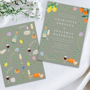 Convite Casamento Boho Citrus & Vinho em Verde Sage