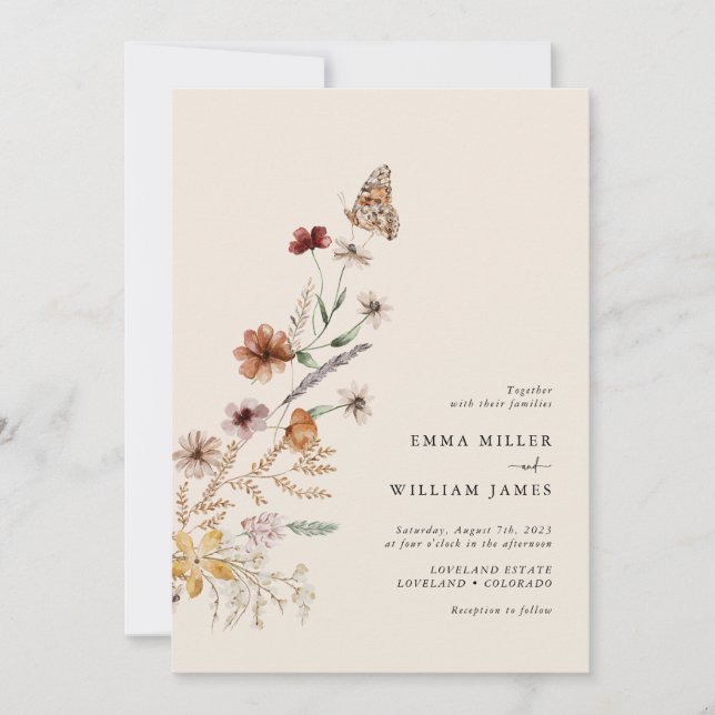 Convite Casamento Boho com Flores Silvestres (Frente)