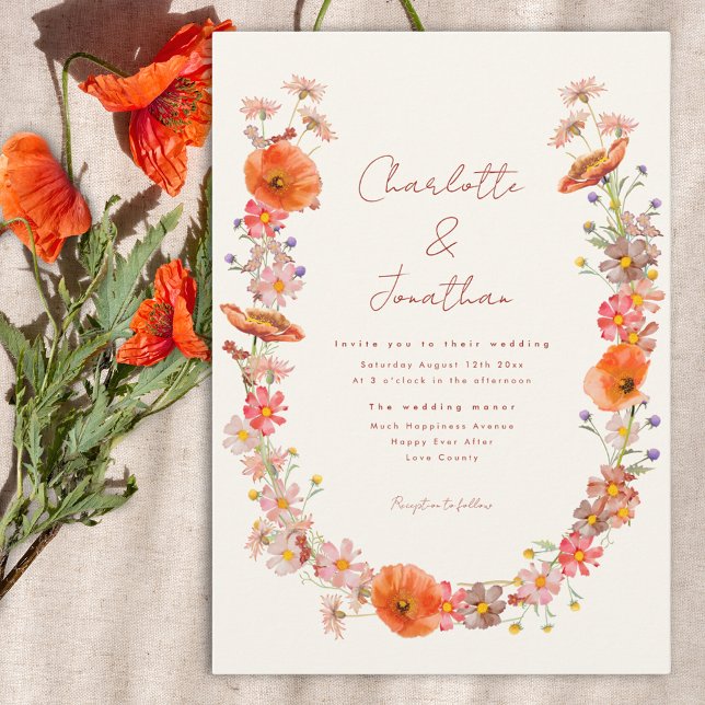 Convite Casamento Boho com Flores Silvestres (Boho wildflower wreath wedding invitation )