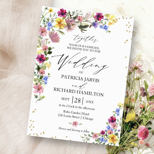 Convite Casamento Boho com Flores Silvestres (Criador carregado)