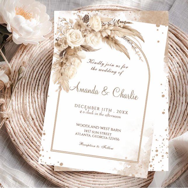 Convite Casamento Boho com Grama das Pampas (Criador carregado)