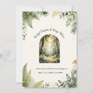 Convite Casamento Boho de Aquarela da Floresta Encantada V