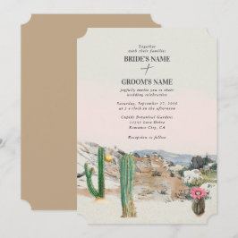 Convite Casamento Boho de Cacto no Deserto em Aquarela