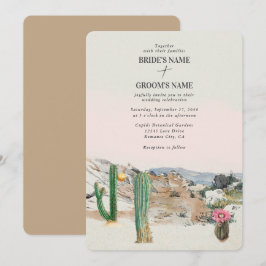 Convite Casamento Boho de Cacto no Deserto em Aquarela
