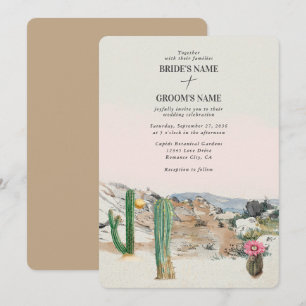 Convite Casamento Boho de Cacto no Deserto em Aquarela