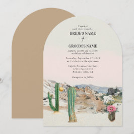 Convite Casamento Boho de Cacto no Deserto em Aquarela