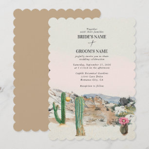 Convite Casamento Boho de Cacto no Deserto em Aquarela