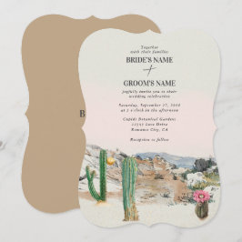 Convite Casamento Boho de Cacto no Deserto em Aquarela
