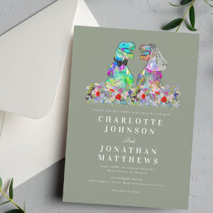 Convite Casamento Boho de Dinossauro com Flores Silvestres