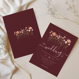 Convite Casamento Boho de Flores Silvestres em Borgonha e 