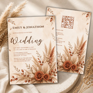 Convite Casamento Boho de Grama Pampas Terracota Rústica