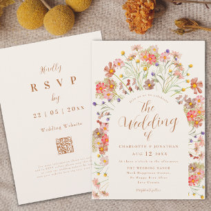 Convite Casamento Boho de Outono com Flores Silvestres