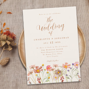 Convite Casamento Boho de Outono com Flores Silvestres