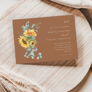 Convite Casamento Boho de Outono com Girassóis e Eucalipto