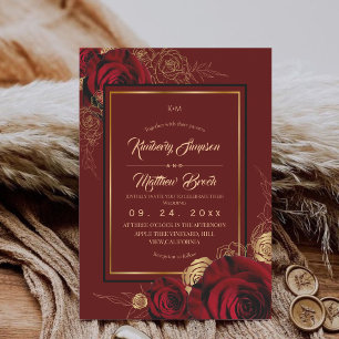 Convite Casamento Boho de Rosas Burgundy Reais