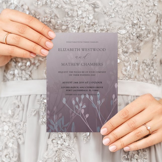 Convite Casamento Boho Deep Purple Folhagem Prensada  (Criador carregado)