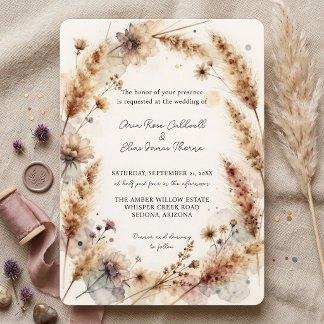 Convite Casamento Boho Deserto de Grama da Pampas de Terra