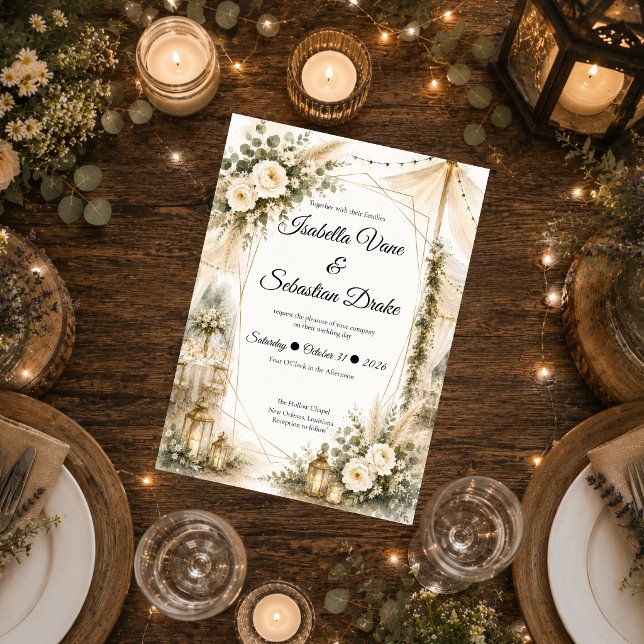 Convite Casamento Boho Elegante (Criador carregado)