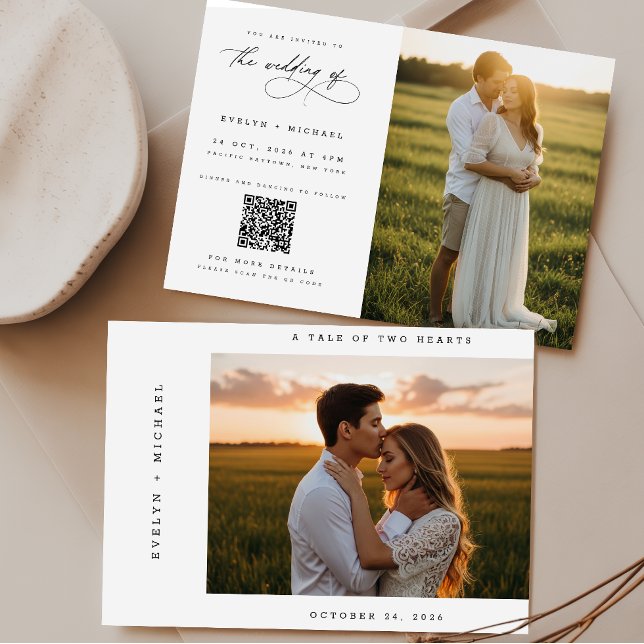 Convite Casamento Boho Elegante com Código QR de Foto e Or (Criador carregado)