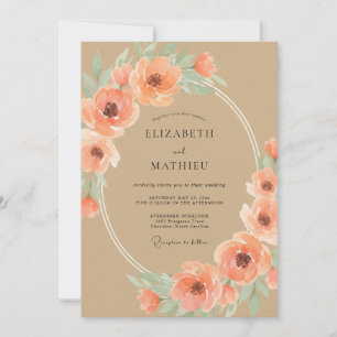 Convite Casamento Boho Encantador de Pêssego