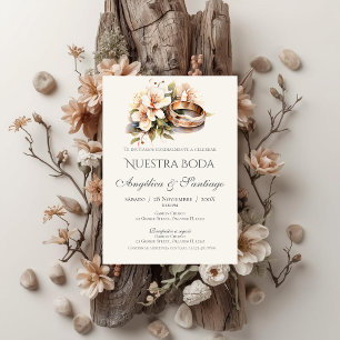 Convite casamento boho espanhol com alianças