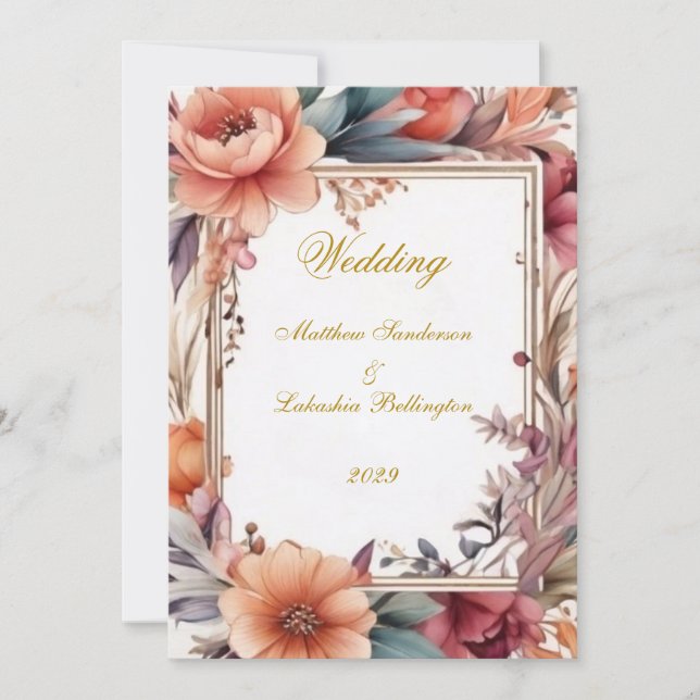 Convite Casamento Boho estilo Moderno Sofisticado Elegante (Frente)