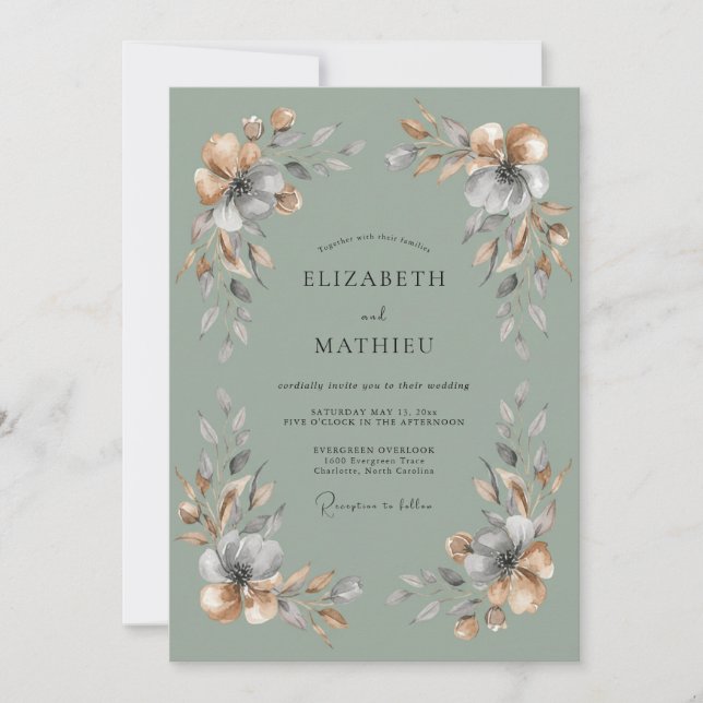 Convite Casamento Boho Etéreo em Verde Sálvia (Frente)