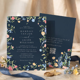 Convite Casamento Boho Flor Silvestre Azul Marinho Código